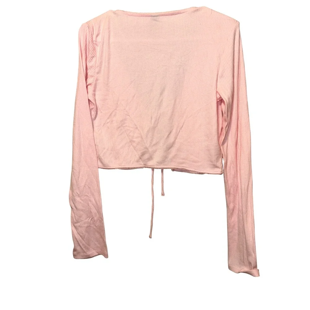 Wild Fable‎ Light Pink Ribbed Tie-Front Cropped Cardigan Long Sleeve Top Medium